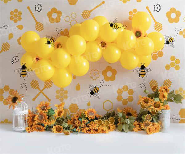 Kate Bee Sunflower Yellow Balloon Backdrop Cake Smash for Photography