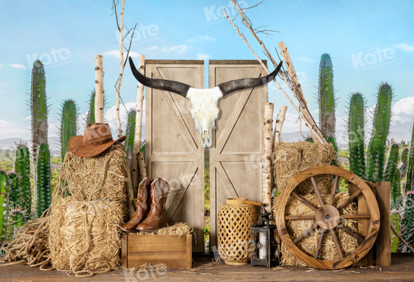 Lightning Deals-1 Kate Cactus Farm Cowboy Backdrop Haystack Door Designed by Emetselch