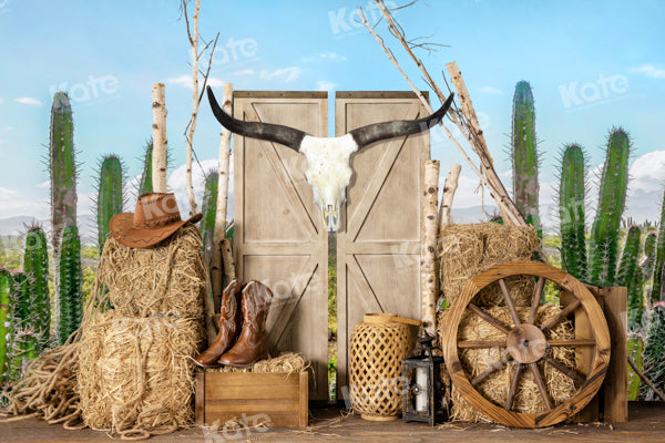 Lightning Deals-1 Kate Cactus Farm Cowboy Backdrop Haystack Door Designed by Emetselch