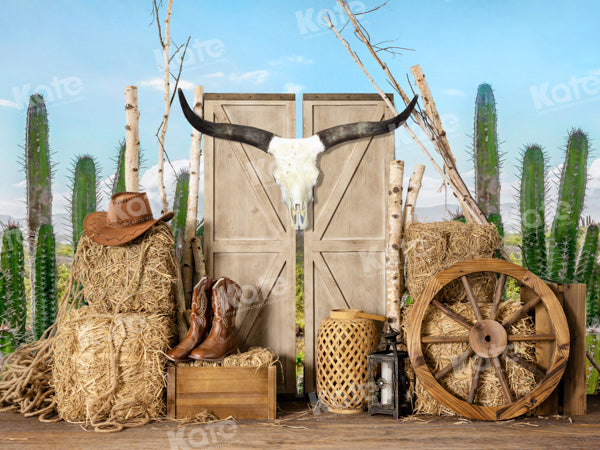 Lightning Deals-1 Kate Cactus Farm Cowboy Backdrop Haystack Door Designed by Emetselch