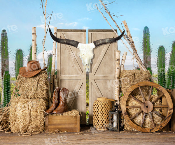 Lightning Deals-1 Kate Cactus Farm Cowboy Backdrop Haystack Door Designed by Emetselch