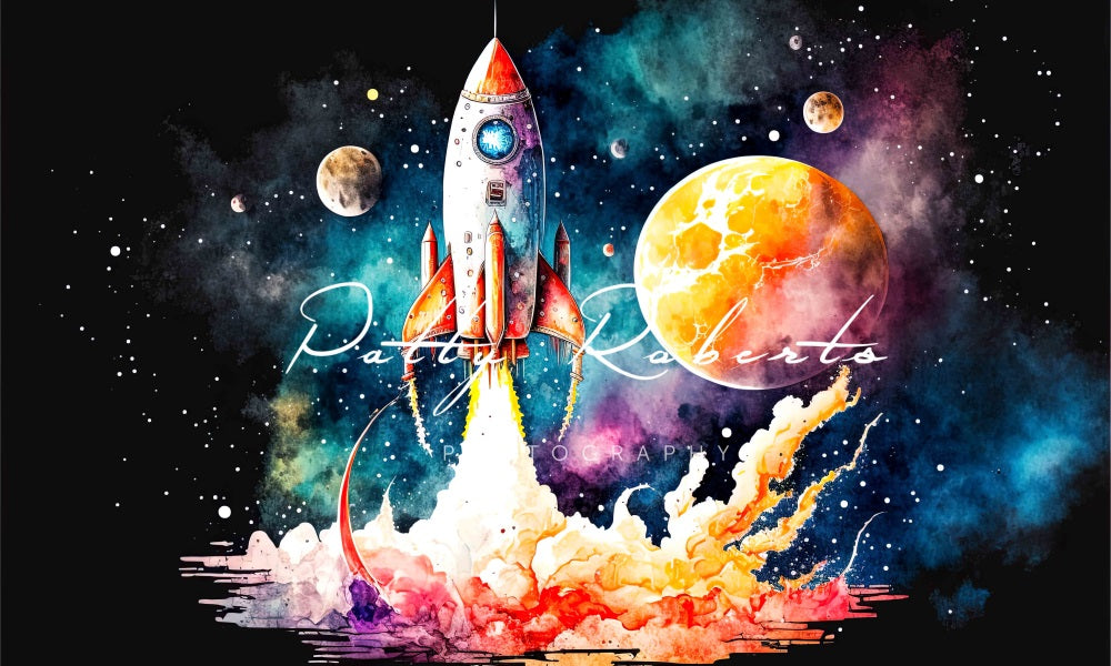 Kate Rocket Trails Through the Cosmos Backdrop Designed by Patty Robertss