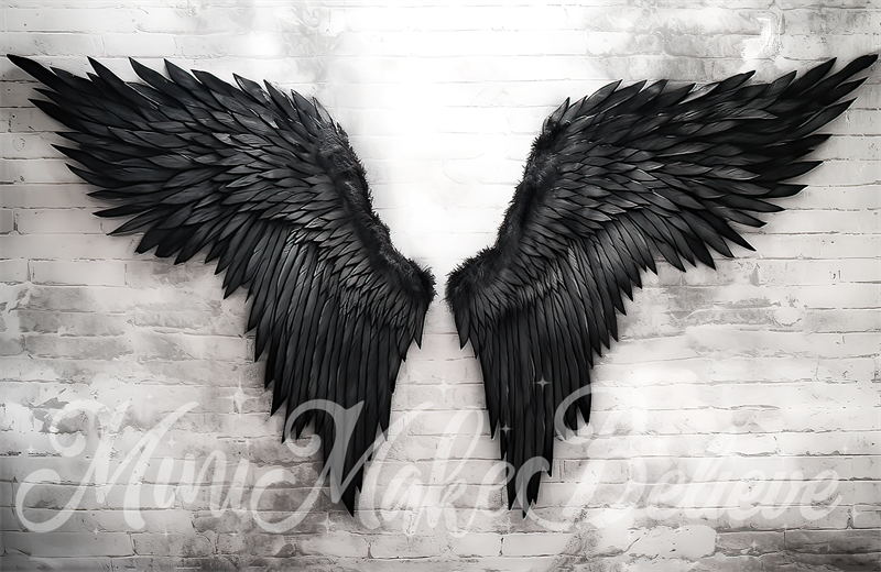 Kate Dark Angel Wings Backdrop White Brick Designed by Mini MakeBelieve