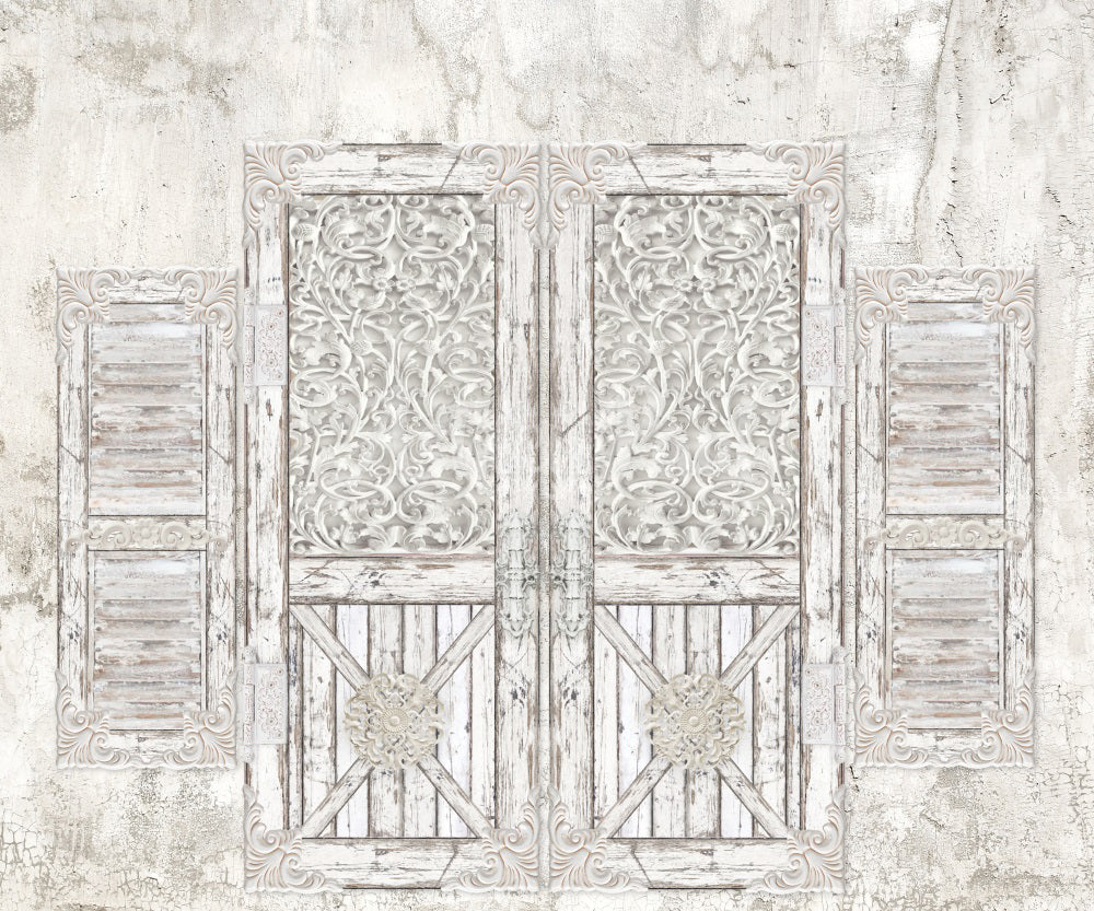 Kate Shabby Chic Farmhouse Distressed Doors Backdrop Designed by Ashley Paul