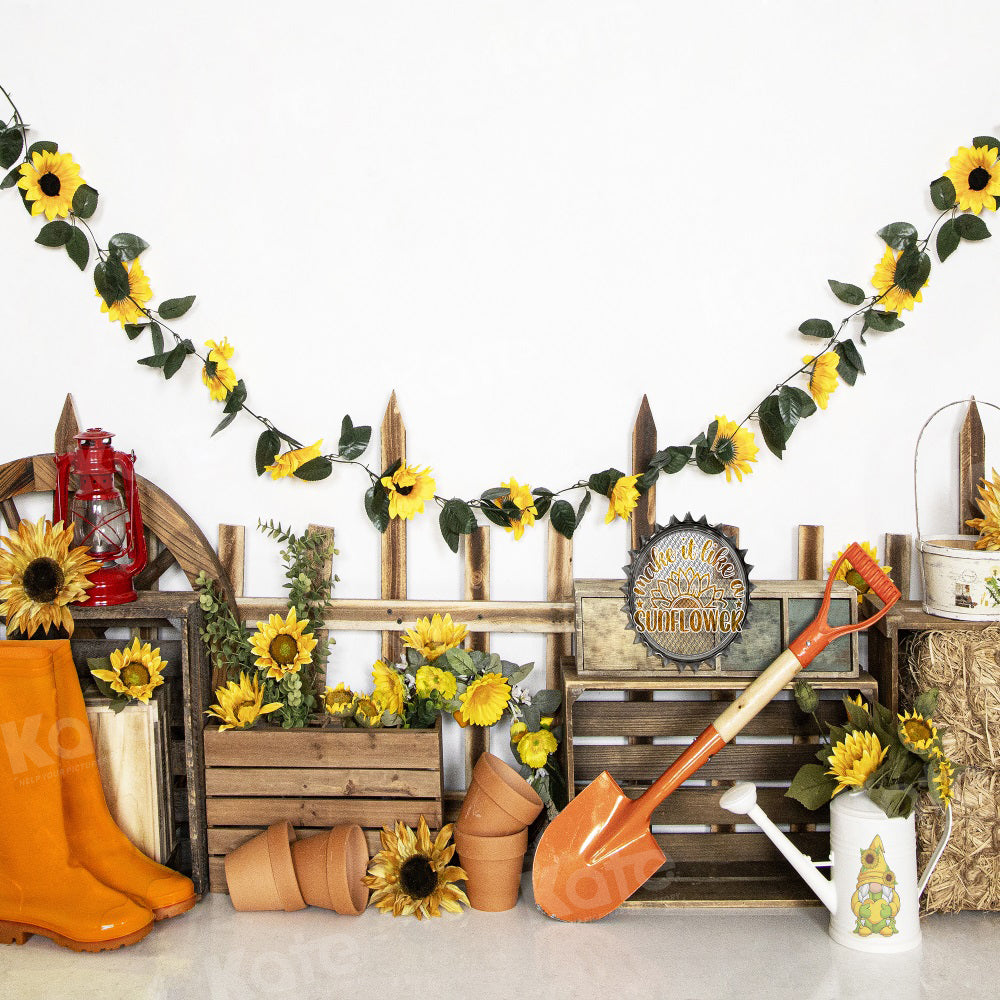 Kate Autumn Farm Backdrop Sunflower Shovel for Photography