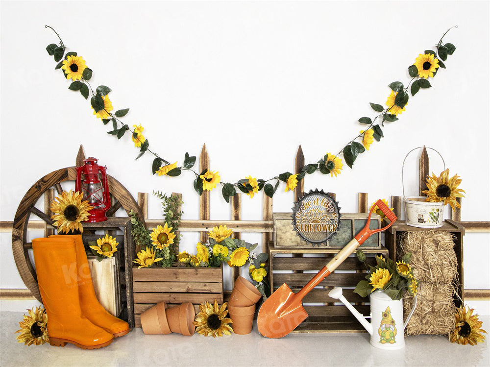 Kate Autumn Farm Backdrop Sunflower Shovel for Photography