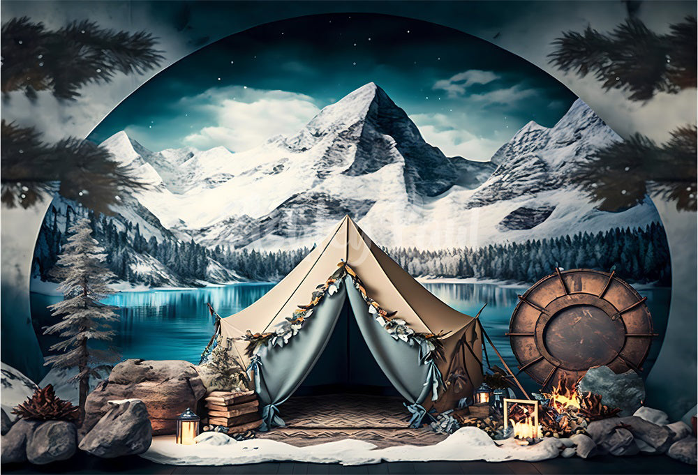 Kate Winter Snow Mountain Tent Backdrop Designed by Ashley Paul