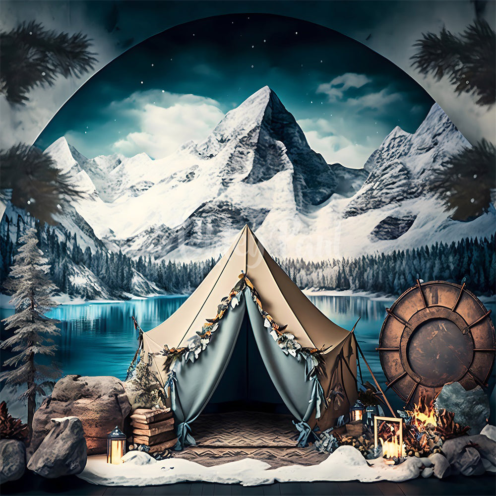 Kate Winter Snow Mountain Tent Backdrop Designed by Ashley Paul