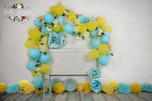 Kate Cake Smash Backdrop Blue&Yellow Balloons Designed by Csilla Kancsar - Kate Backdrop AU