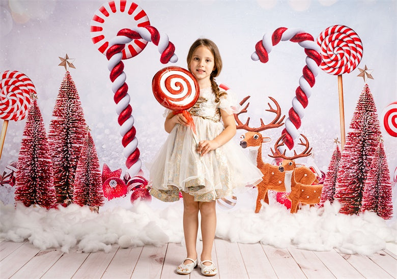 Kate Christmas Backdrop Snow Elk Candy for Photography - Kate Backdrop AU