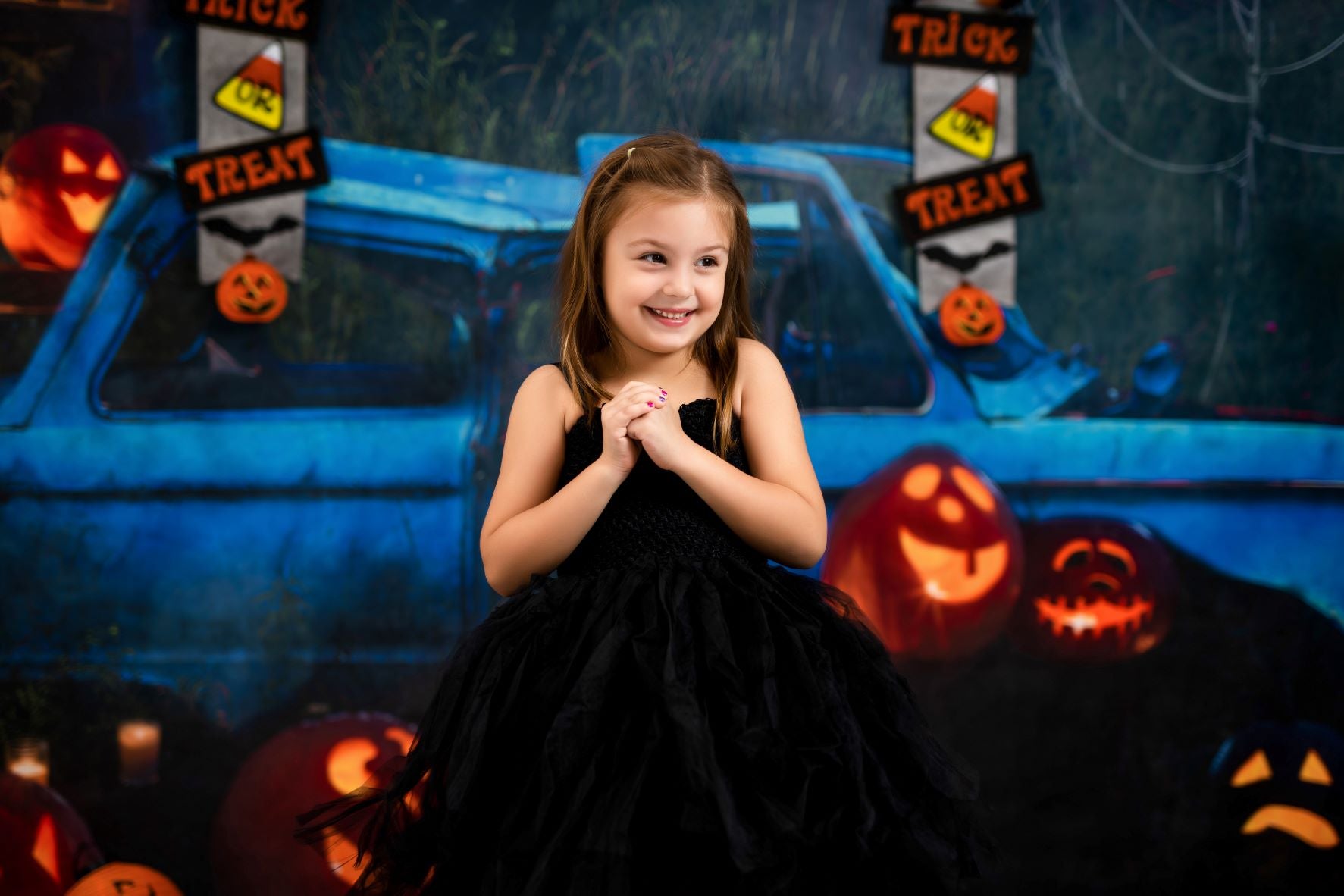 Kate Halloween Pumpkin Car Backdrop Fall Night for Photography - Kate Backdrop AU