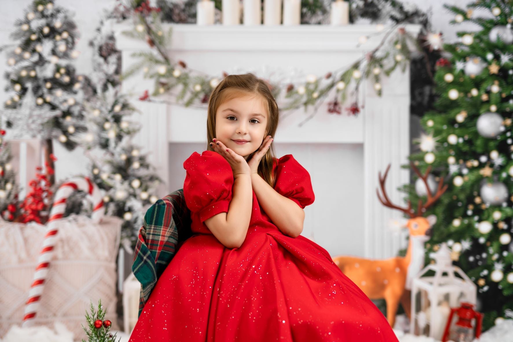 Kate Christmas Boho Fireplace Elk Backdrop Designed by Emetselch - Kate Backdrop AU