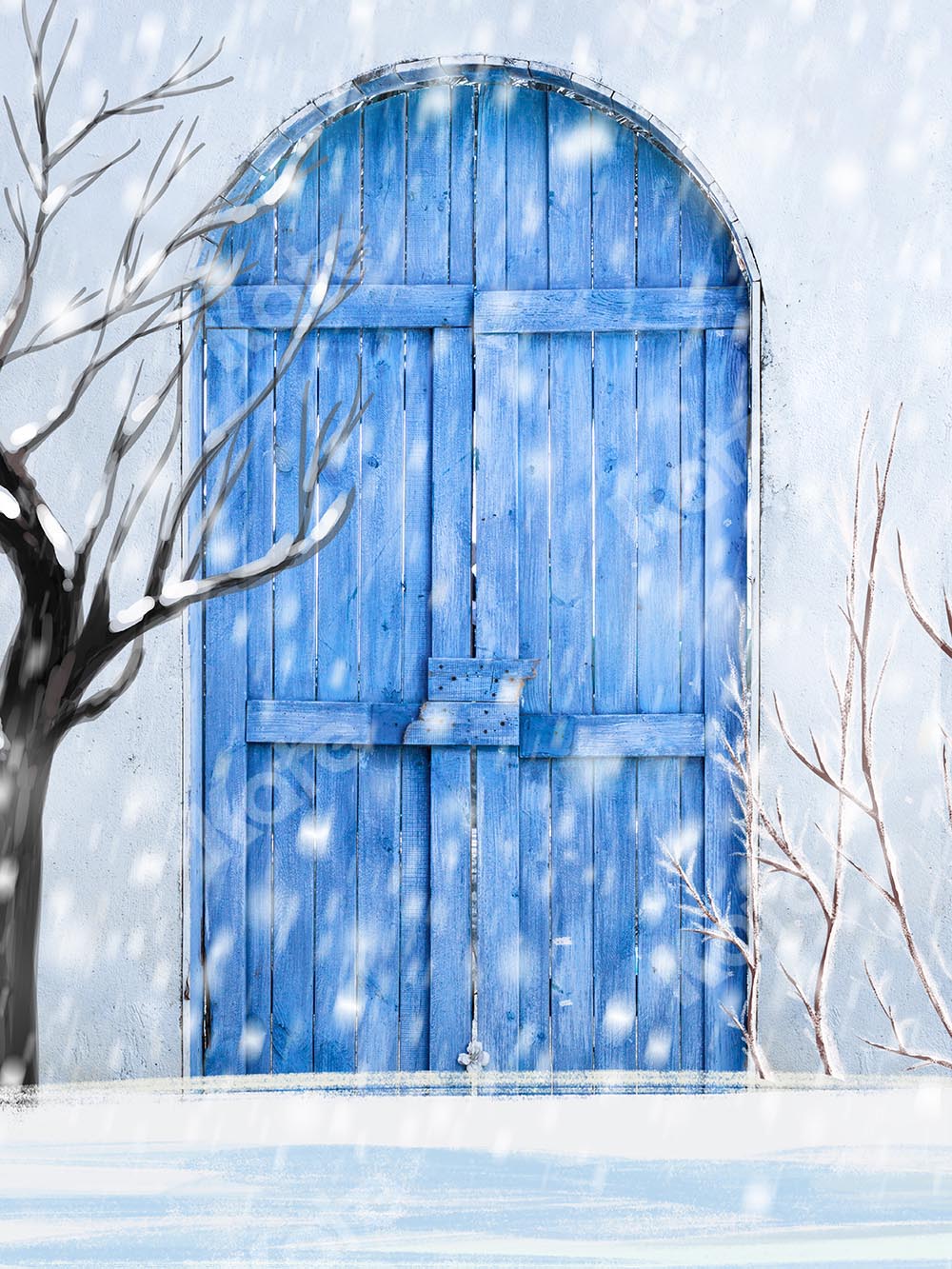 Kate Winter Snow Blue Door Backdrop Designed by Chain Photography - Kate Backdrop AU