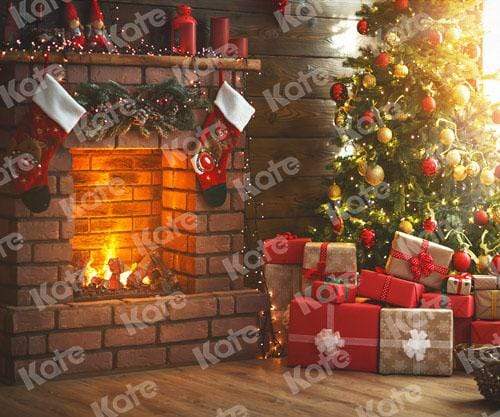 Kate Winter Christmas trees  Fireplace Christmas Gifts for Pictures - Kate Backdrop AU