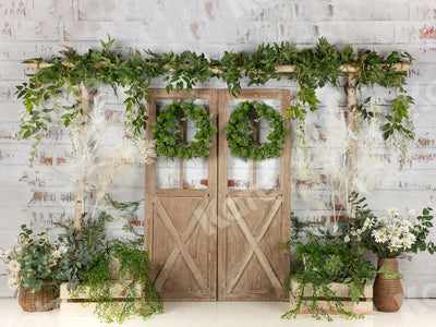 Buy discount Kate Spring Green Plants Barn Door Backdrop