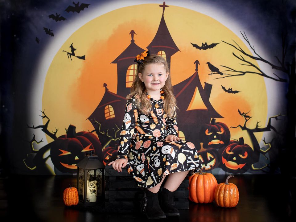 Kate Halloween Backdrop Pumpkins Witch House Designed by Chain Photography - Kate Backdrop AU