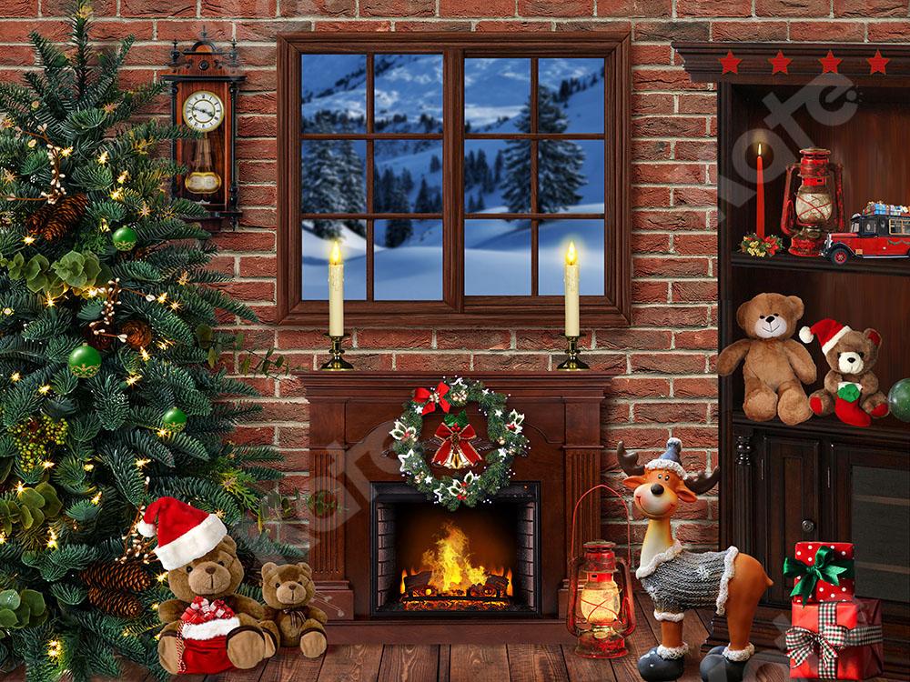 Kate Xmas Backdrop Christmas Room with Fireplace Designed by Emetselch - Kate Backdrop AU