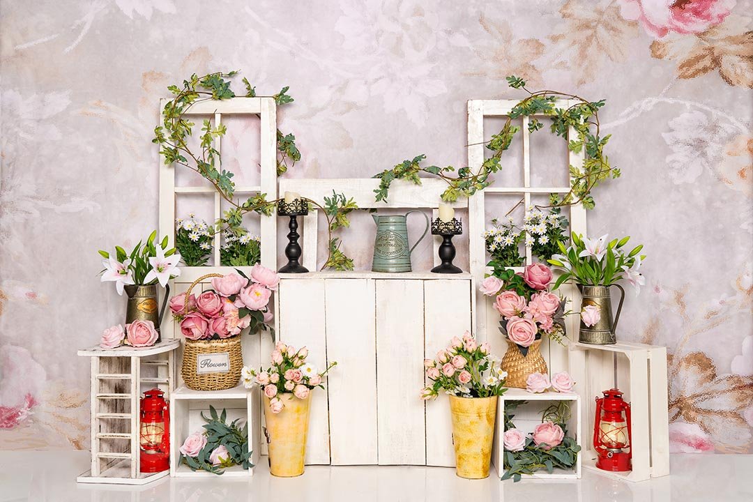 Kate Spring Flowers Pink Florals Backdrop Designed by Emetselch - Kate Backdrop AU