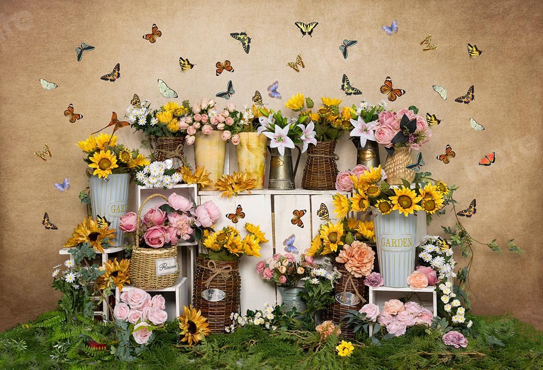 Kate Spring Flowers Butterfly Florist Backdrop Designed by Emetselch - Kate Backdrop AU