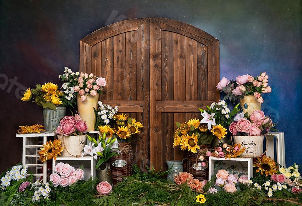 Kate Spring/mother's Day Flowers Shop Door Blue Backdrop Designed by Emetselch - Kate Backdrop AU