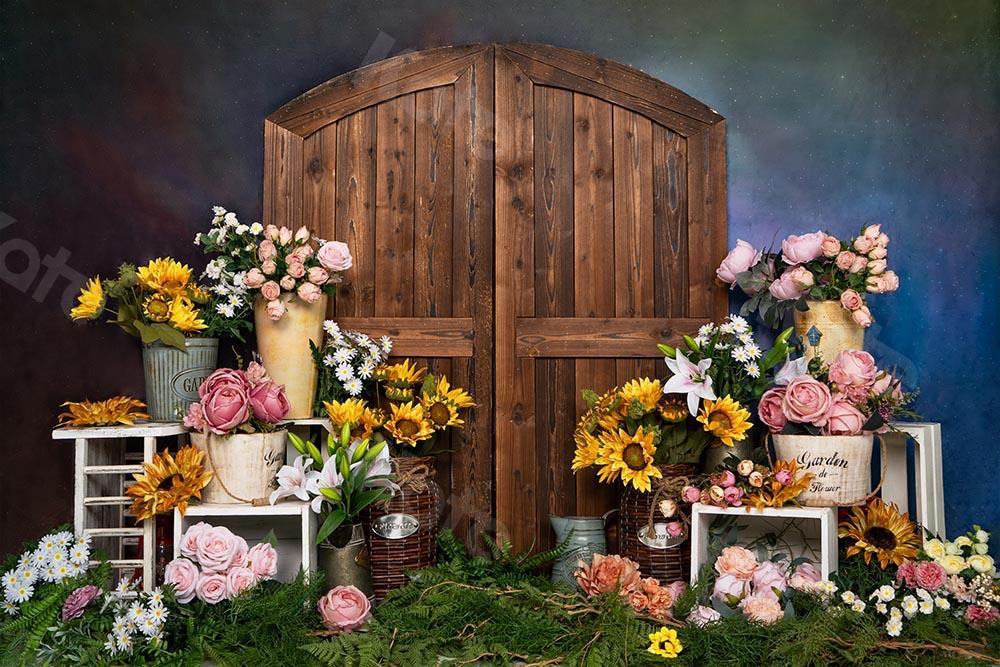 Kate Spring/mother's Day Flowers Shop Door Blue Backdrop Designed by Emetselch - Kate Backdrop AU