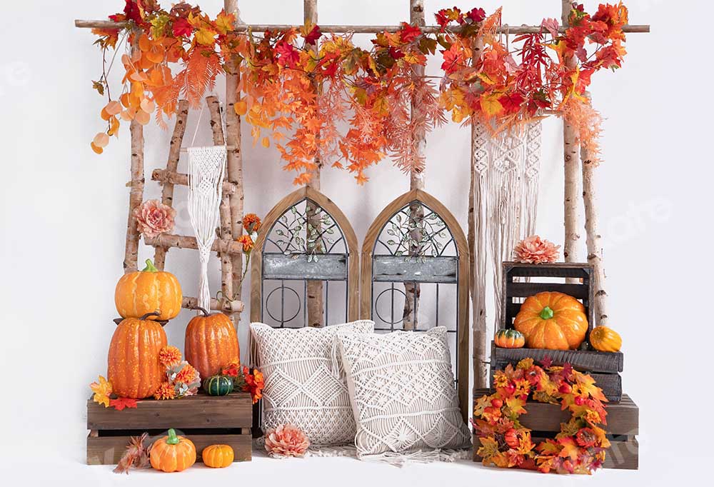 Kate Autumn Pumpkin Maple Leaf Boho Backdrop Designed by Emetselch - Kate Backdrop AU