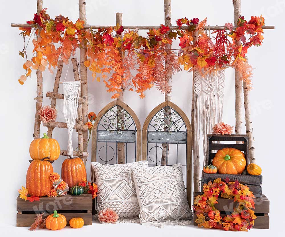 Kate Autumn Pumpkin Maple Leaf Boho Backdrop Designed by Emetselch - Kate Backdrop AU