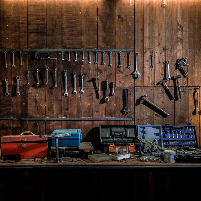 Kate Tool shelf against a table vintage garage Backdrop for boy/Father's Day - Kate Backdrop AU