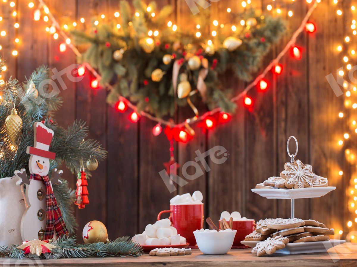 Kate Christmas Cookies Wood Hot Cocoa Backdrop for Photography - Kate Backdrop AU