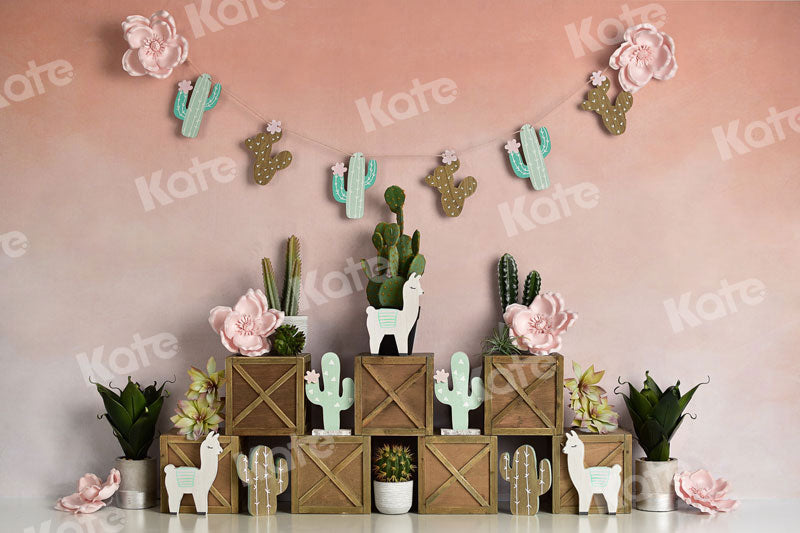 Kate Pastel Llamas with Cactus Pink Summer Backdrop for Children Designed By Mandy Ringe Photography - Kate Backdrop AU