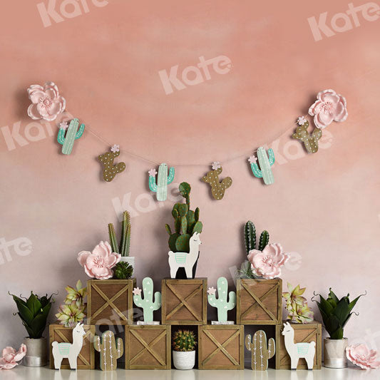 Kate Pastel Llamas with Cactus Pink Summer Backdrop for Children Designed By Mandy Ringe Photography - Kate Backdrop AU