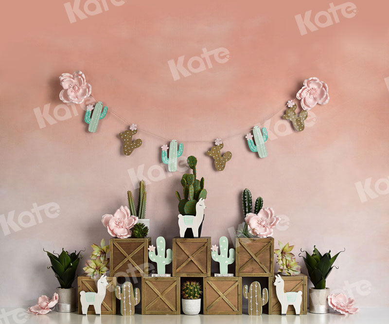 Kate Pastel Llamas with Cactus Pink Summer Backdrop for Children Designed By Mandy Ringe Photography - Kate Backdrop AU