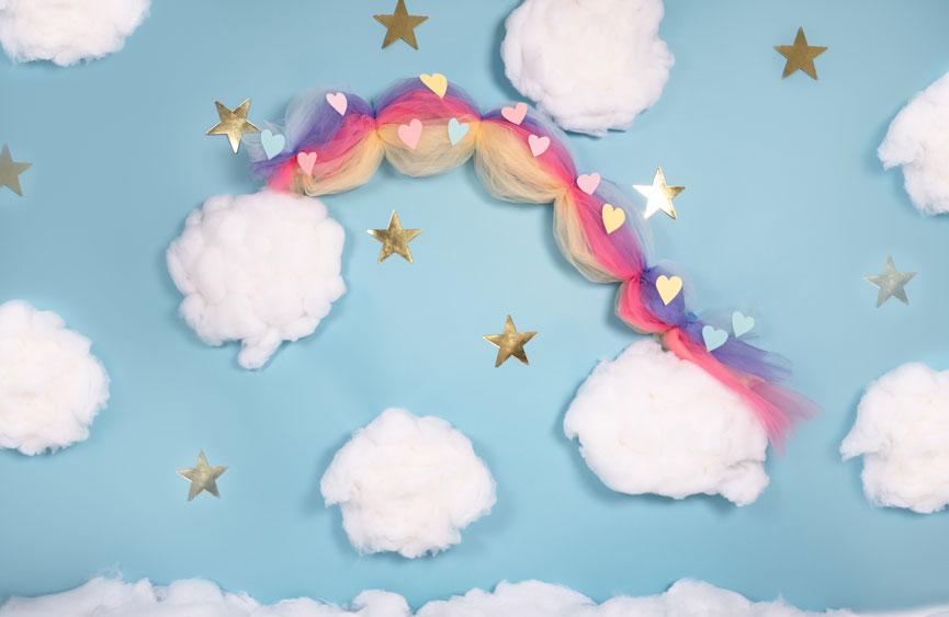 Kate Cake Smash Rainbow Clouds Blue Backdrop Designed By Angela Marie Photography - Kate Backdrop AU