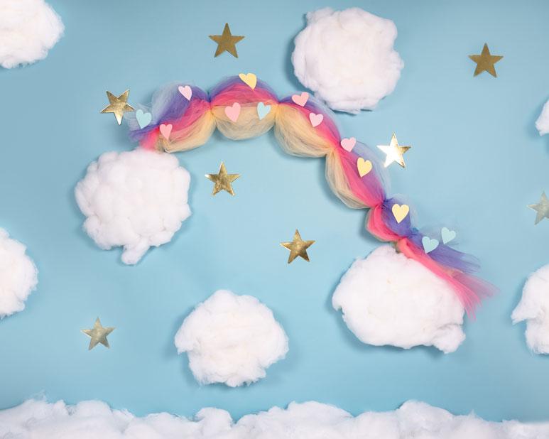 Kate Cake Smash Rainbow Clouds Blue Backdrop Designed By Angela Marie Photography - Kate Backdrop AU