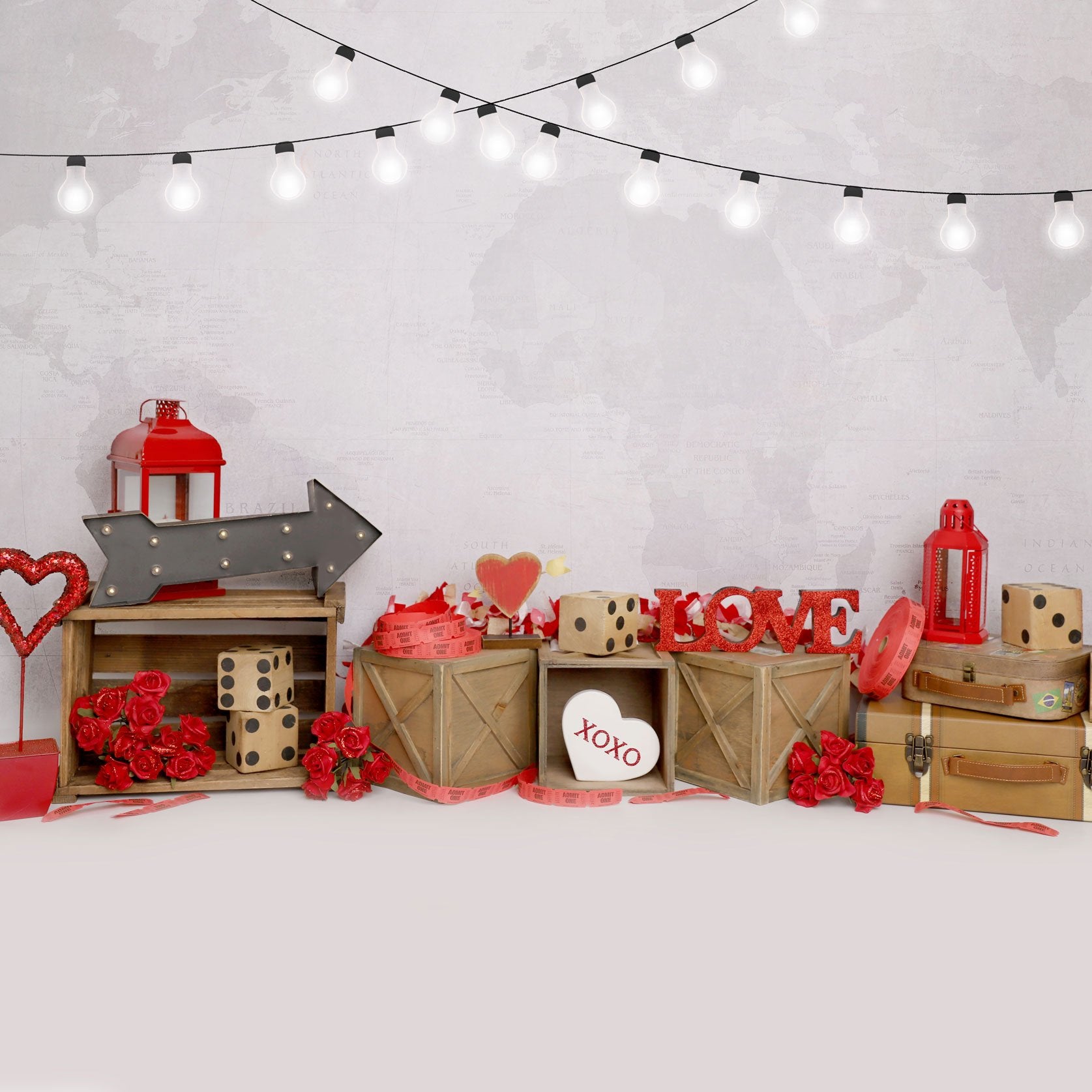 Kate Valentine‘s Day Love Lights White Wall Backdrop Designed by Melissa King - Kate Backdrop AU