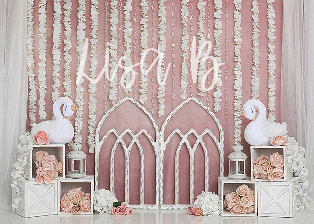 Kate Pink Swan Cake Smash Girly Backdrop for Photography Designed by Lisa B - Kate Backdrop AU