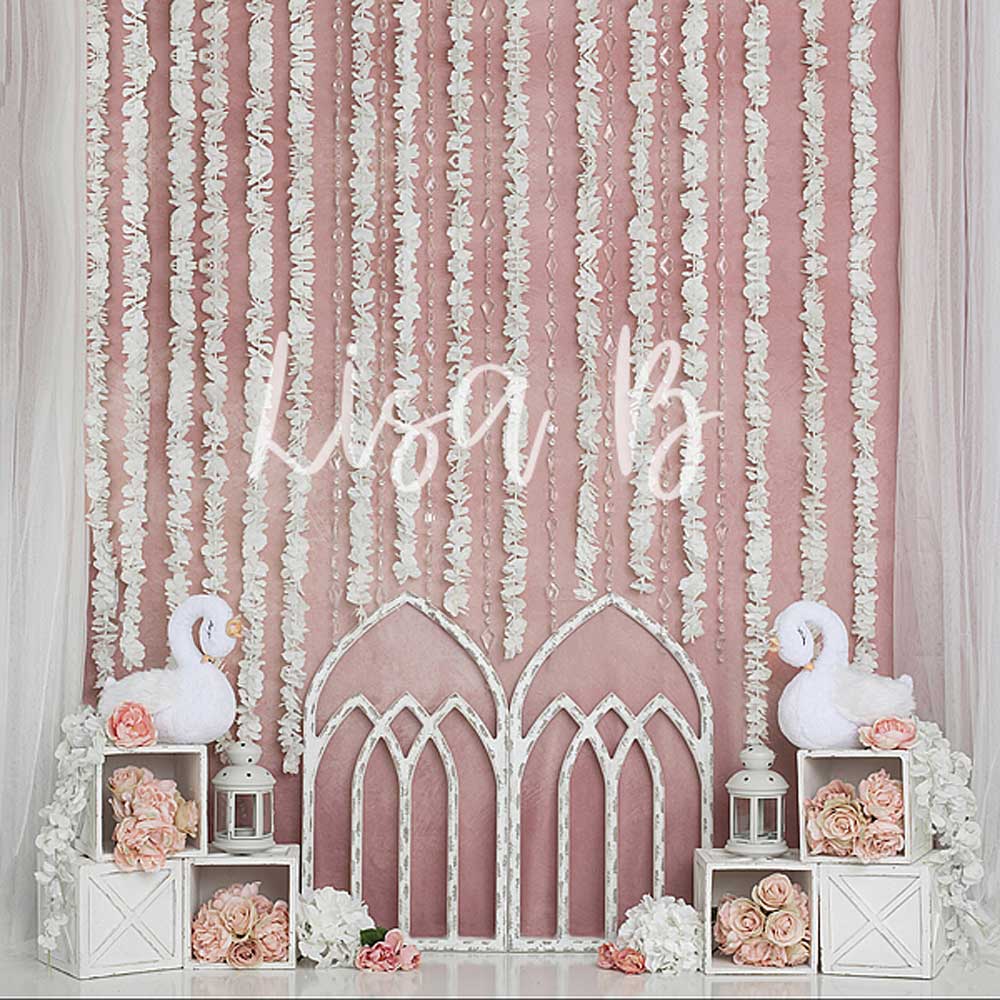 Kate Pink Swan Cake Smash Girly Backdrop for Photography Designed by Lisa B - Kate Backdrop AU