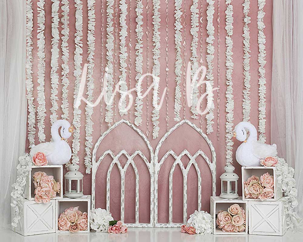 Kate Pink Swan Cake Smash Girly Backdrop for Photography Designed by Lisa B - Kate Backdrop AU