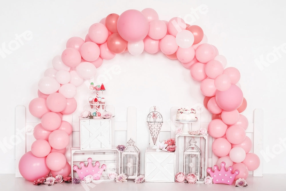 Kate Birthday Balloons Backdrop Pink Cake Smash Designed by Emetselch - Kate Backdrop AU