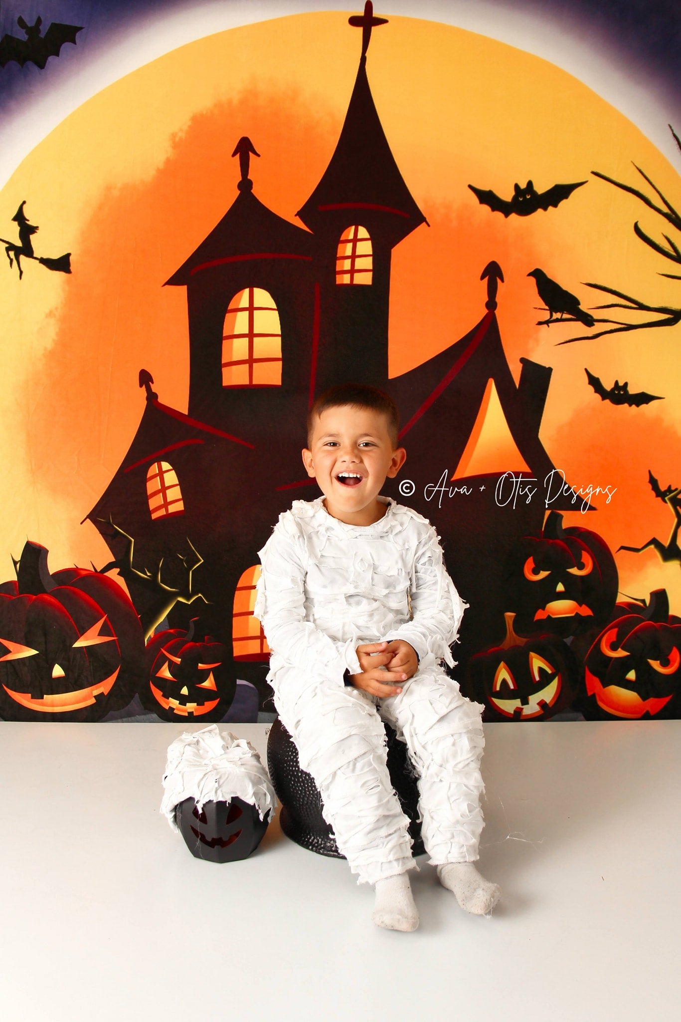 Kate Halloween Backdrop Pumpkins Witch House Designed by Chain Photography - Kate Backdrop AU