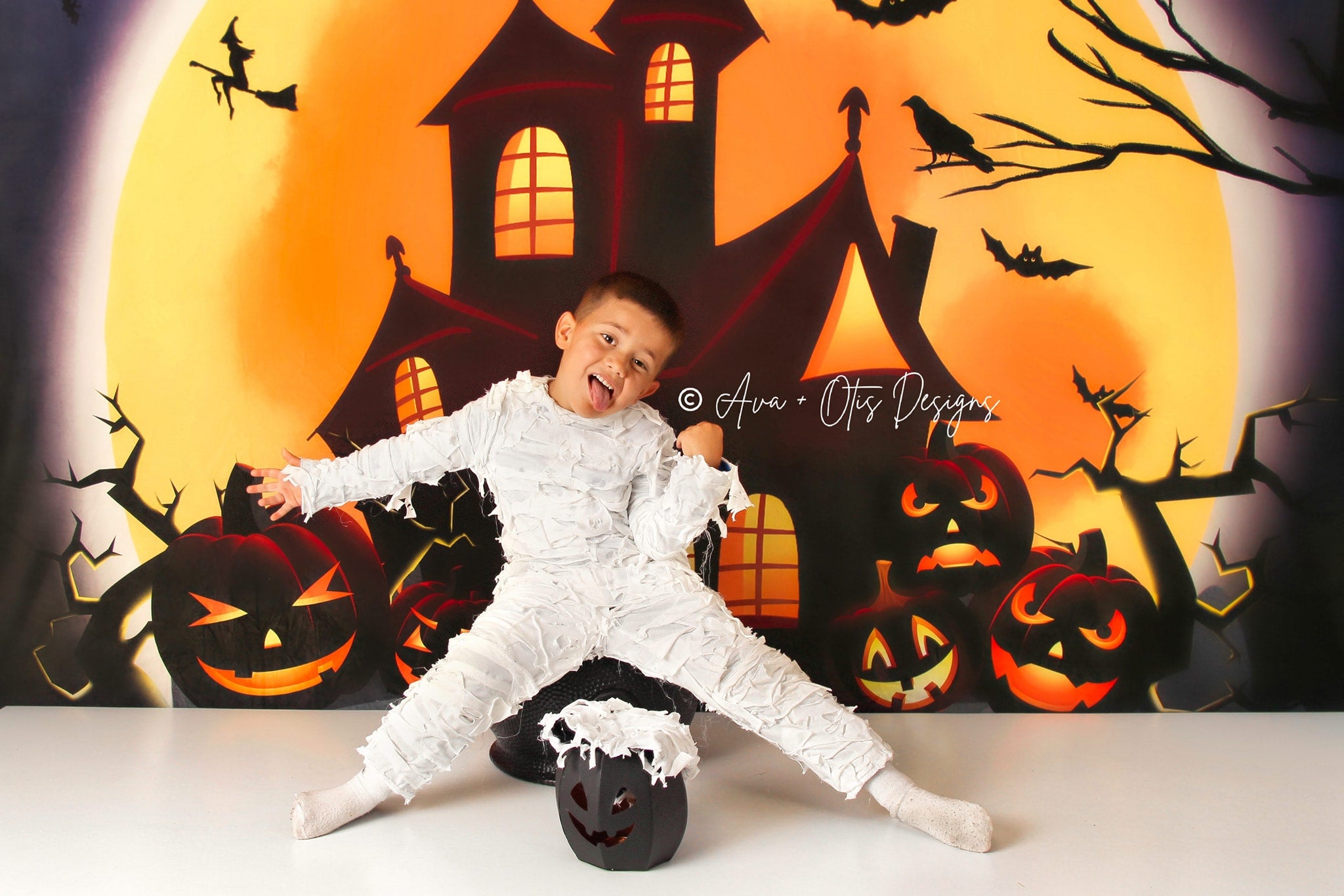 Kate Halloween Backdrop Pumpkins Witch House Designed by Chain Photography - Kate Backdrop AU