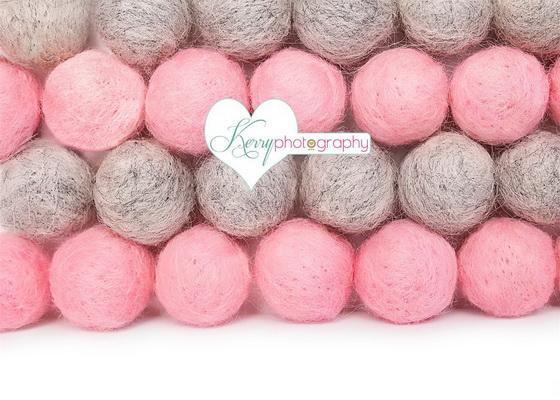 Kate Pink and Gray Pom Pom Ball Wall Birthday Backdrop for Photography Designed by Kerry Anderson - Kate Backdrop AU