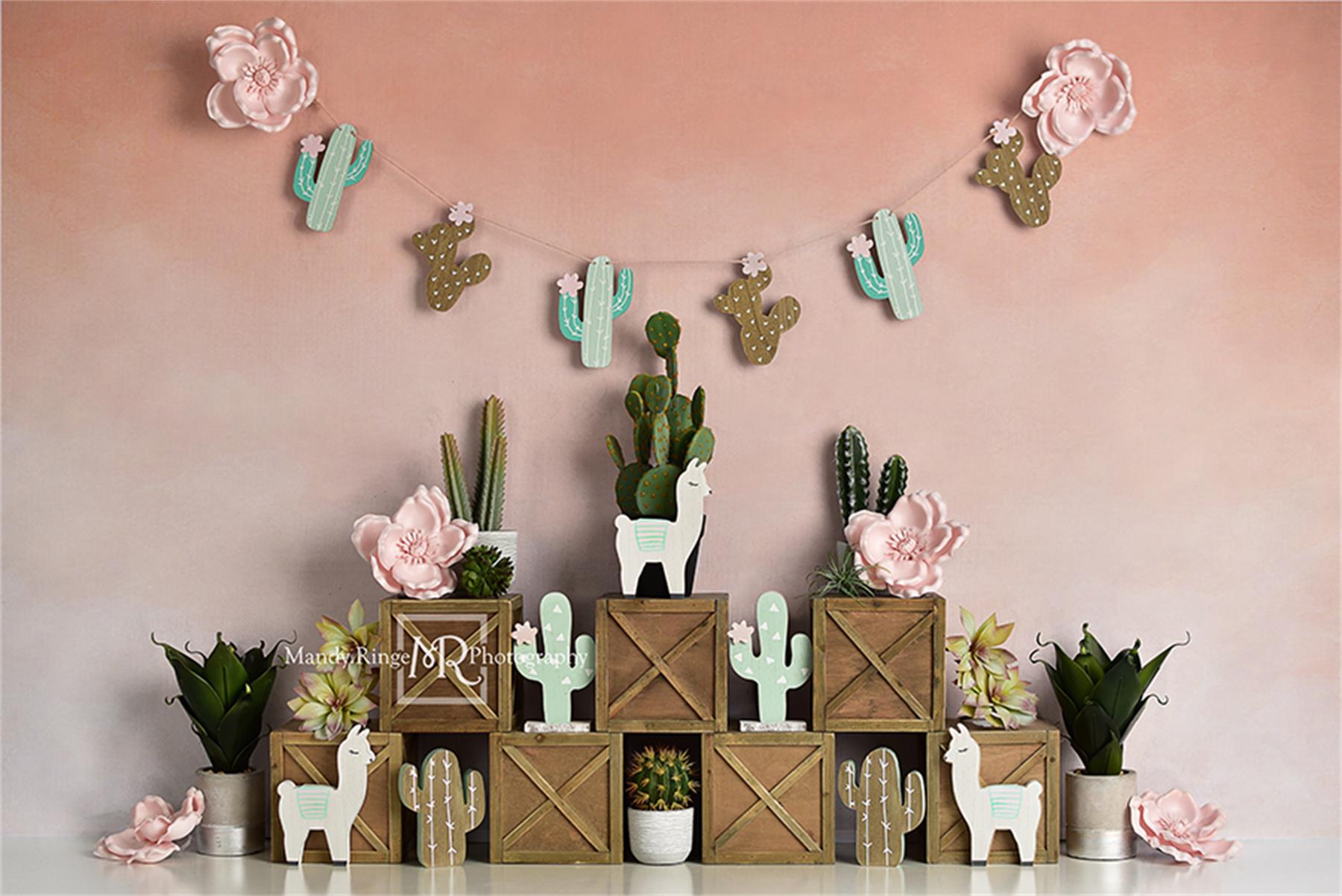 Kate Pastel Llamas with Cactus Pink Summer Backdrop for Children Designed By Mandy Ringe Photography - Kate Backdrop AU