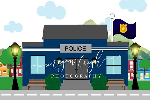 Kate Police Station with Flag Backdrop Designed by Megan Leigh Photography - Kate Backdrop AU