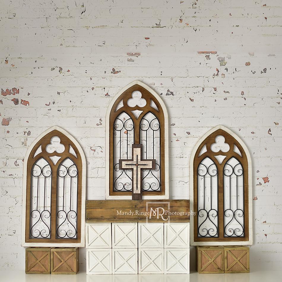Kate Gothic Stained Glass Window with Cross Backdrop Designed by Mandy
