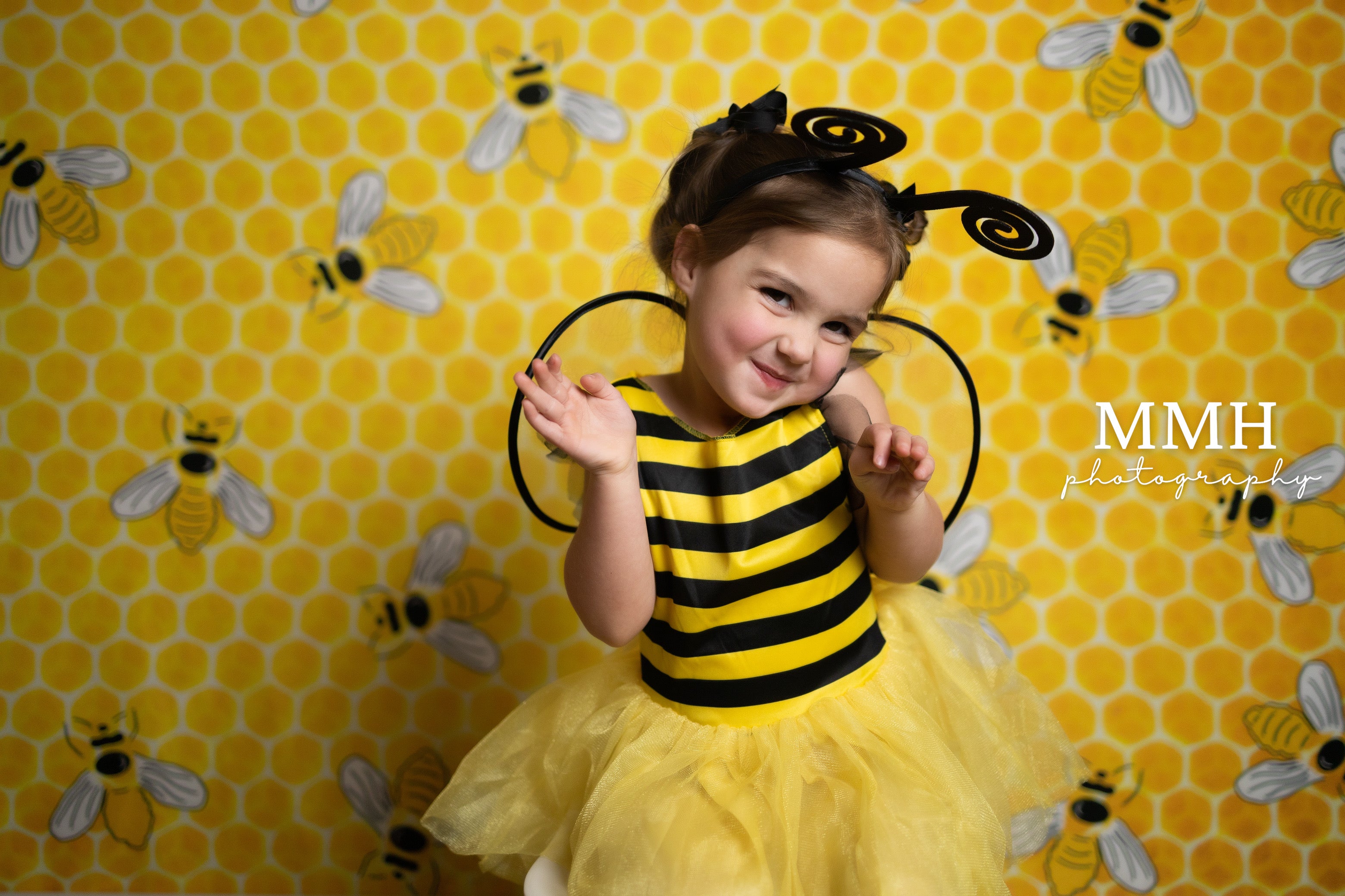 Kate Yellow Bee Pattern Backdrop Designed by Melissa McCraw-Hummer