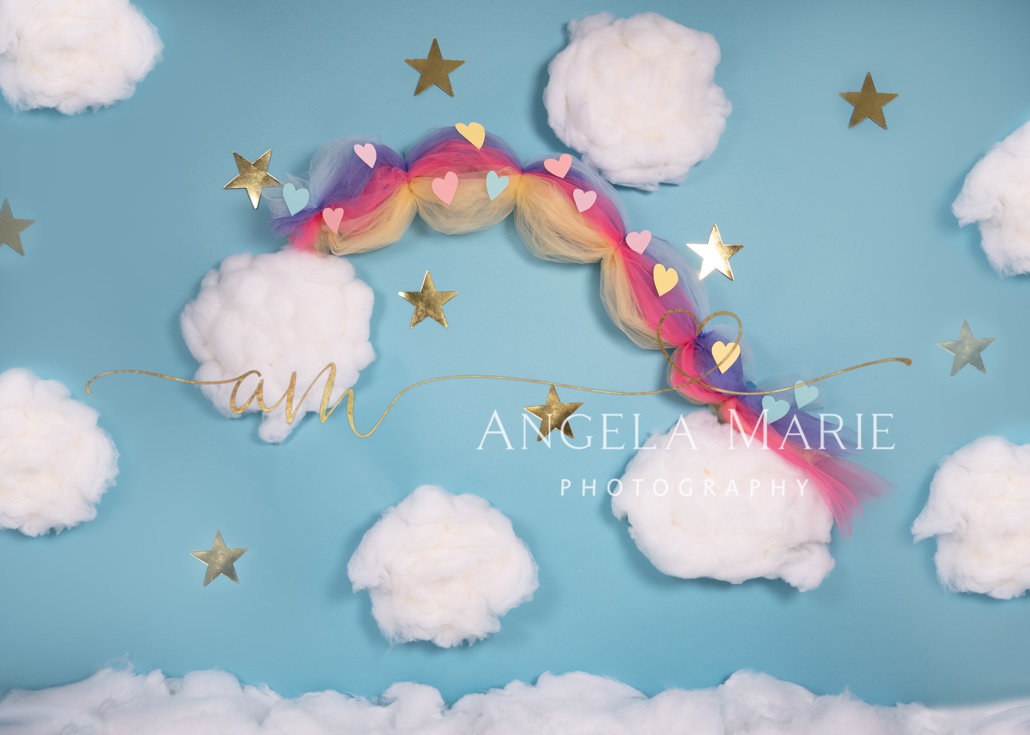 Kate Cake Smash Rainbow Clouds Blue Backdrop Designed By Angela Marie Photography - Kate Backdrop AU